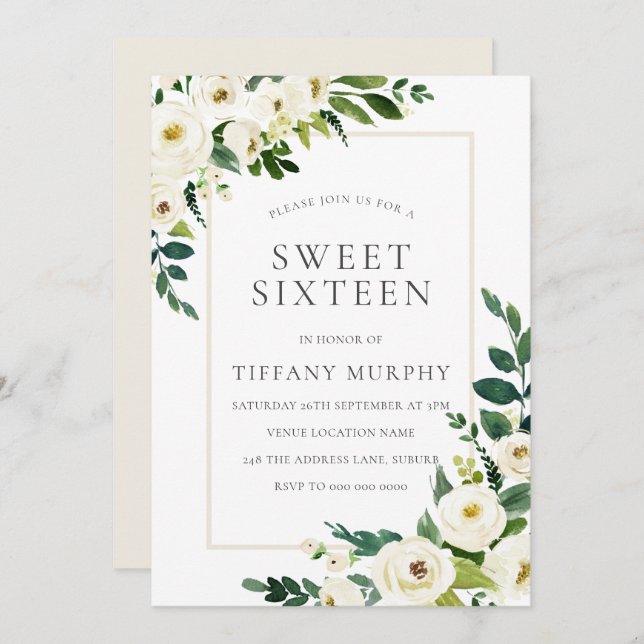Convite Bela Flores Brancas Doce Festa 16 (Frente/Verso)