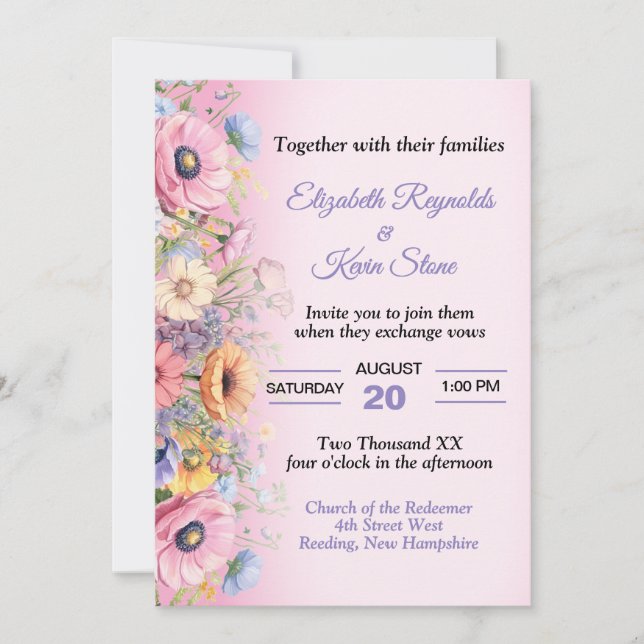 Convite Bela Flores Pastel Casamento (Frente)