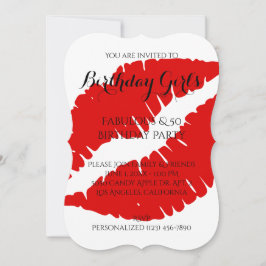 Convite Bela garota de aniversário e Bela Lábio Vermelho d