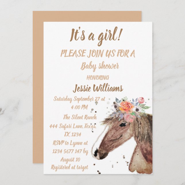 Convite Bela Garota do Rancho de Cavalo Bastante Floral Oc (Frente/Verso)