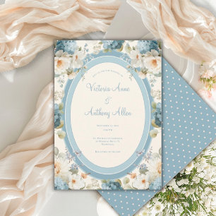 Convite Bela Hidrangeás Azuis Creme Floral Casamento