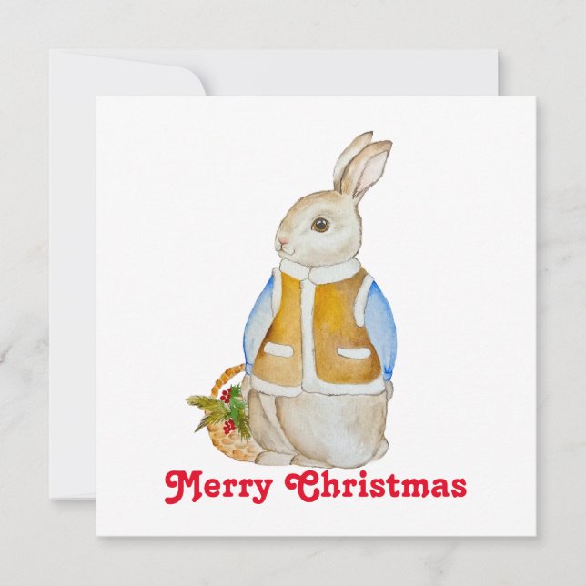 Convite Bela lebre de Natal com uma cesta com farelo de sp (Frente)