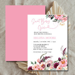 Convite Bela menina boho burgundy pink floral