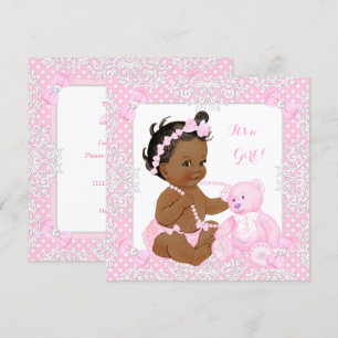 Convite Bela Menina Chuveiro Bebê Renda Urso Rosa Étnico