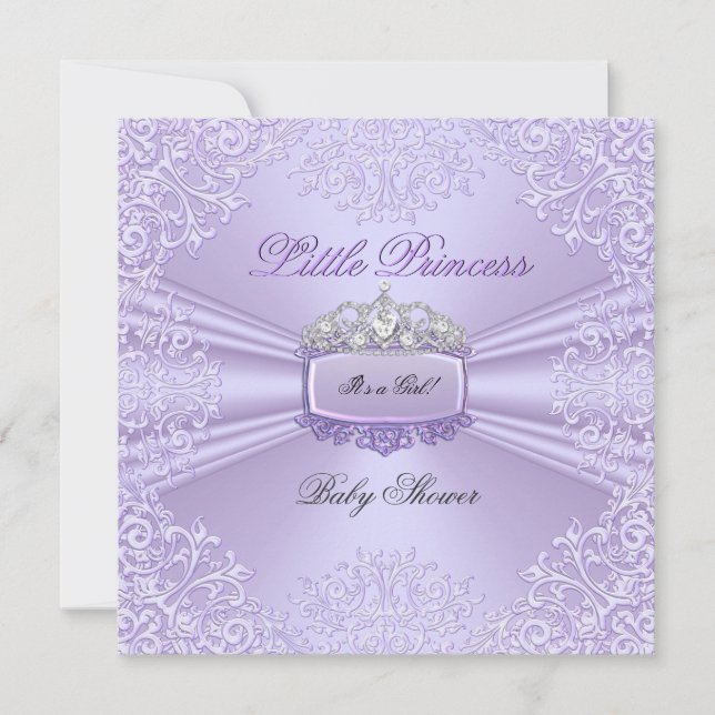 Convite Bela Menina de Chuveiro de Bebê Princesa Tiara Lav (Frente)