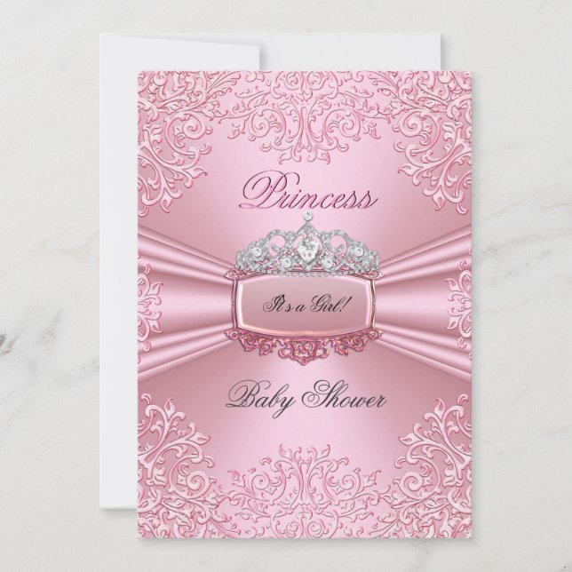 Convite Bela Menina de Chuveiro de Bebê Tiara Princesa Ros (Frente)