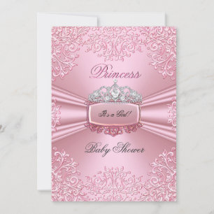 Convite Bela Menina de Chuveiro de Bebê Tiara Princesa Ros