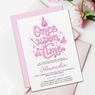 Convite Bela Princesa Rosa Castelo Era Uma Vez Erro de Dig