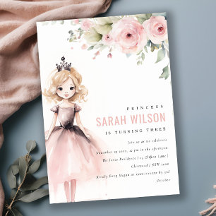 Convite Bela princesa rosa Rosa Floral Aniversário