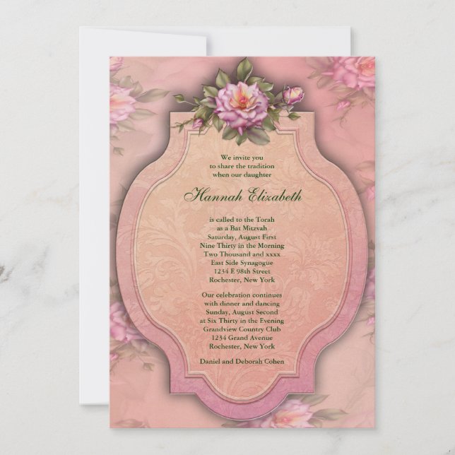 Convite Bela Rosa Bat Mitzvah Rosa (Frente)