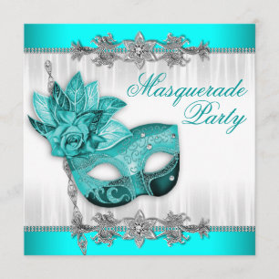 Convite Bela Turquoise Blue Mascarada Party