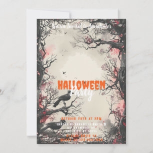 Convite Belas Árvores Pássaros Pretos Festa de Halloween