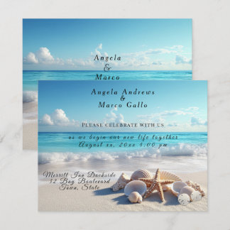 Convite Belas Conchas Estrela-do-Mar Casamento na Praia
