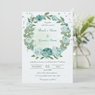 Convite belas flores azuis, casamento da terra verde