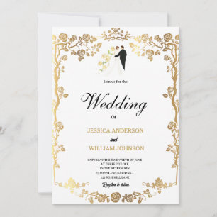 Convite Belas flores douradas decoram casamento