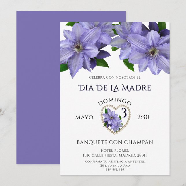 Convite Belas Flores Malva Para o Dia das Mães (Frente/Verso)
