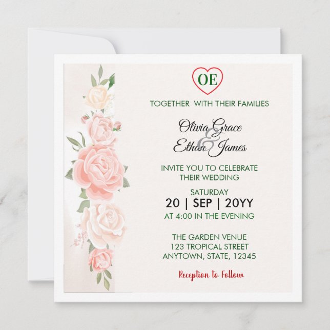 Convite Belas Rosas Florais Casamento  (Frente)