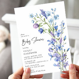 Convite Beleza Botânica Azul Festa de Bebê Flor Silvestre