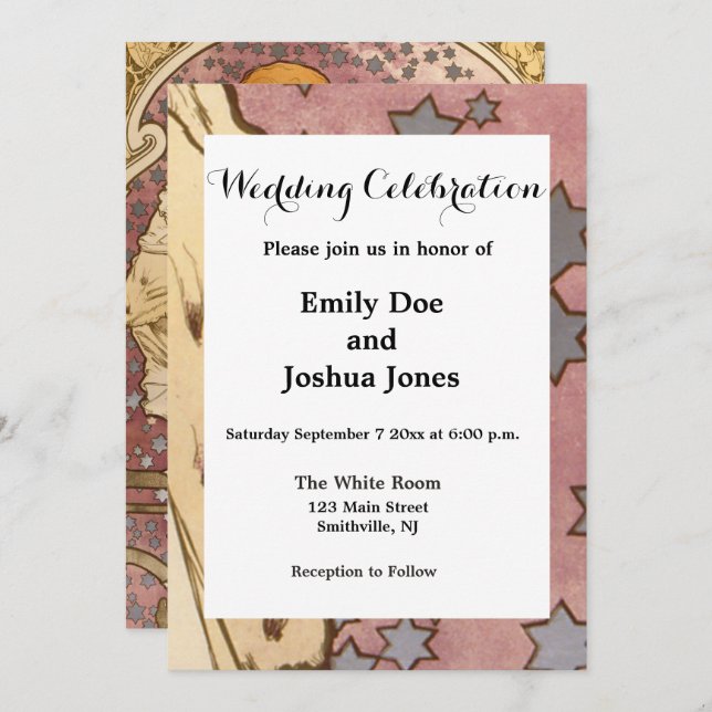 Convite Beleza da Mulher Mucha Art Nouveau (Frente/Verso)