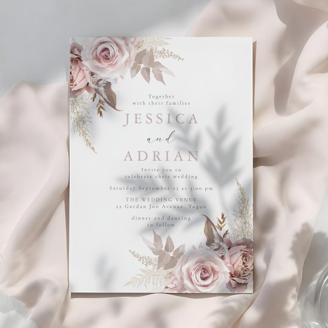 Convite Beleza Divina: Casamento Floral Blush & Rosa (Criador carregado)