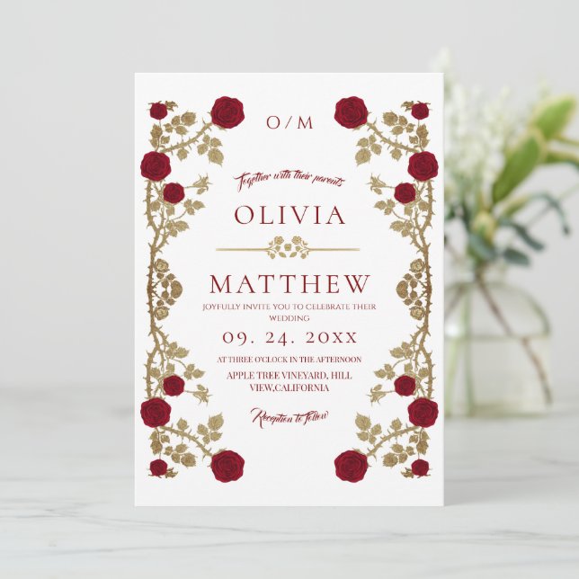 Convite Beleza e a Besta Boho Rosa Vinha Casamento (Em pé/Frente)