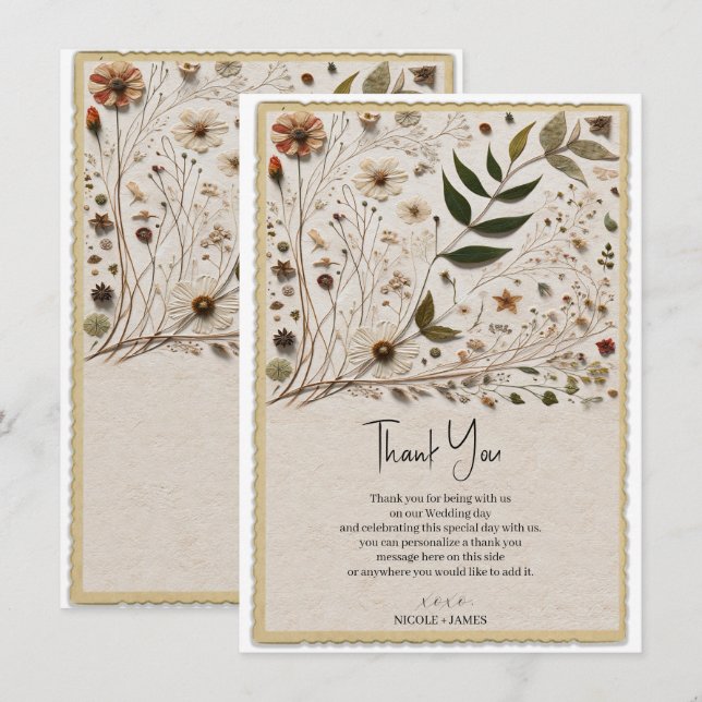 Convite Beleza Natural Botânica Flores & Folhas Casamento (Frente/Verso)