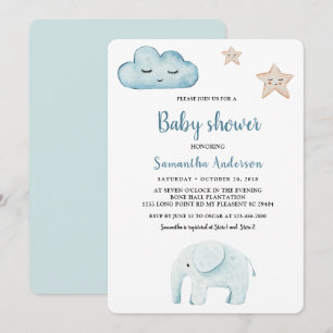 Convite Beleza Pastel Blue Elephant 