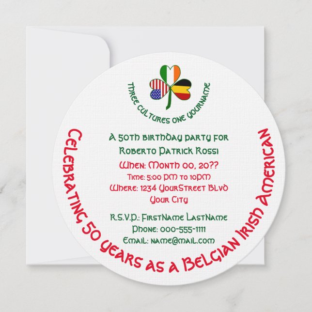 Convite Belga Irlandesa dos EUA Shamrock Personalizado Ani (Frente)