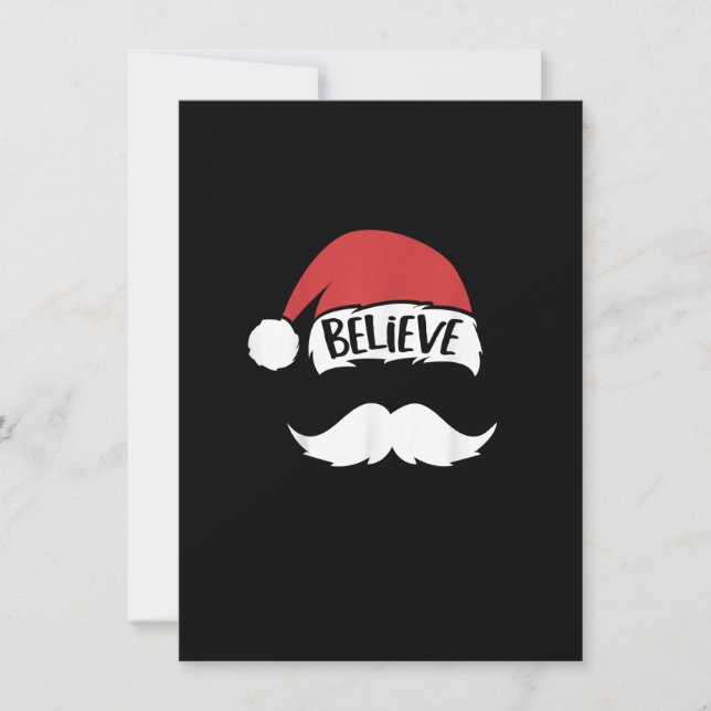 Convite Believe Santa Hat White Mustache Xmas Funny Family (Frente)