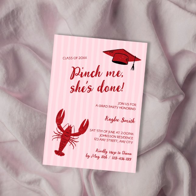 Convite Belisque Me Ela Fez Festa de Formatura de Lagostim (Pinch Me She's Done Crawfish Graduation Party Invitation)