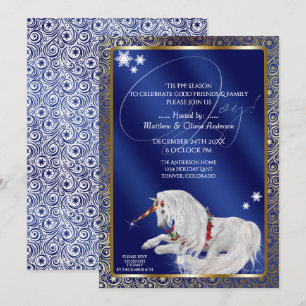 Convite Belíssima Fantasia de Natal Unicórnio Joy Blue