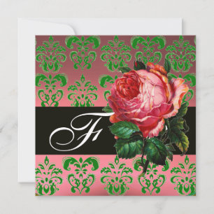 CONVITE BELÍSSIMA ROSA PINK VERDE PRETO DAMASCO MONOGRAMA