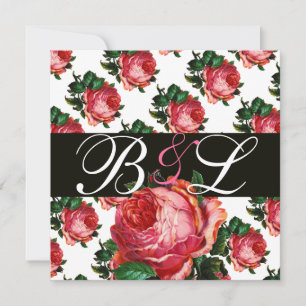 CONVITE BELÍSSIMO MONOGRAMA FLORAL DE ROSA PINK ÁGUA AZUL