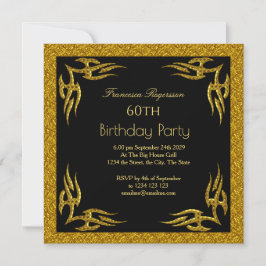 Convite Belo 60º Festa de aniversário Dourado Negro
