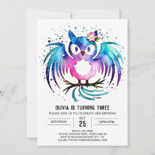 Convite Belo aniversário da coruja digital encantadora