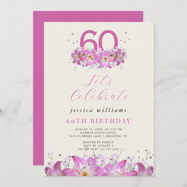 Convite Belo Aniversário da Glitter Floral (Frente/Verso)