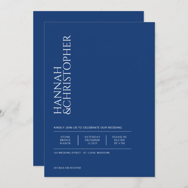 Convite Belo Azul com Casamento de Código QR (Frente/Verso)