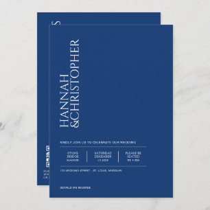 Convite Belo Azul com Detalhes e Casamento de Código QR