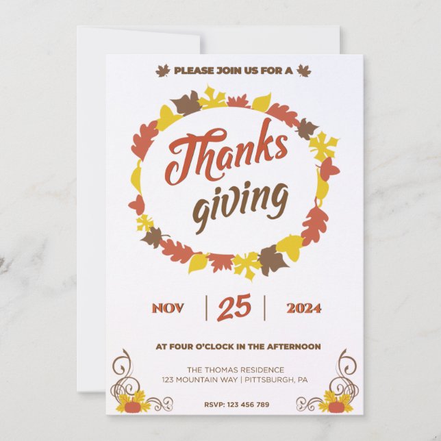 Convite Belo banquete de Leafy Pumpkin Folha no Cristal (Frente)