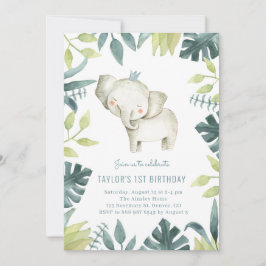 Convite Belo Bebê Elefante Príncipe Selvagem Tropical Aniv