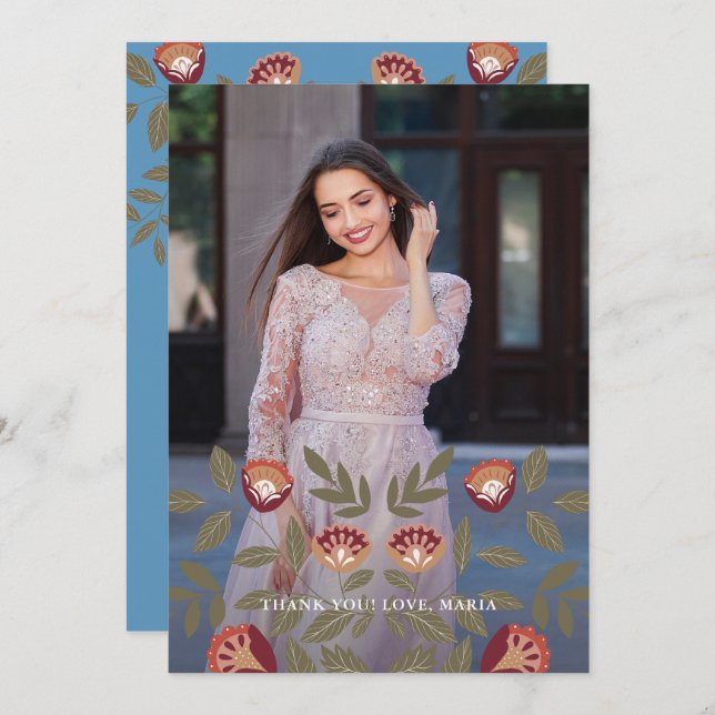 Convite Belo Blue Quinceanera Fiesta Obrigado Foto (Frente/Verso)