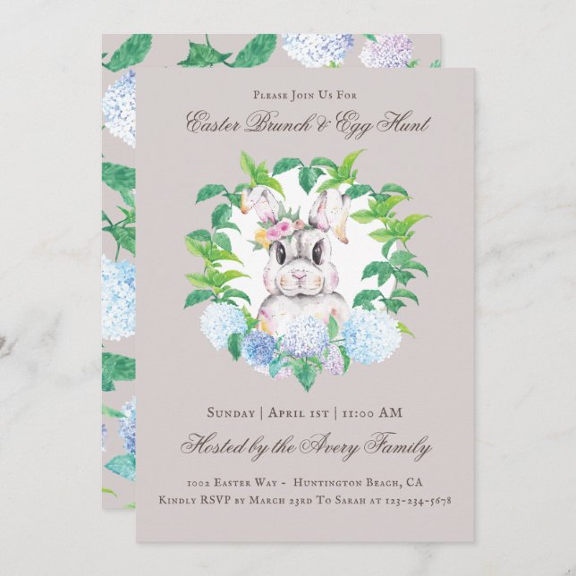 Convite Belo Bunny Floral Wreath Brunch e Ovo Hunt (Frente/Verso)