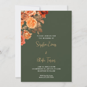 Convite Belo Buquê Floral Laranja Casamento Verde