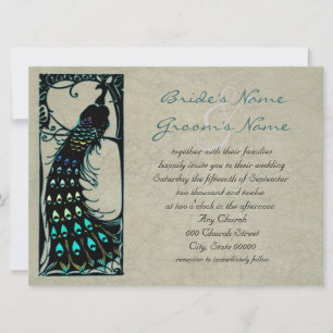 Convite Belo Casamento Art Nouveau Pavão Vintage