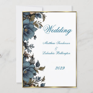 Convite Belo Casamento Azul-Flor Branco