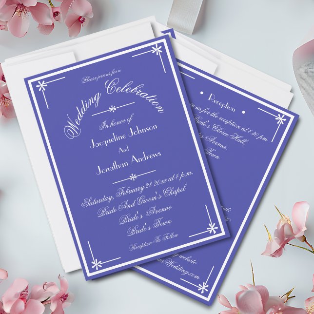 Convite Belo Casamento Azul Tudo Em Um Site RSVP (Beautiful Blue with White Script - All In One RSVP Website Wedding Invitation.)