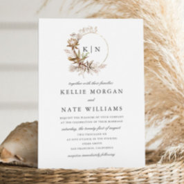 Convite Belo Casamento Boho Botânico Monograma