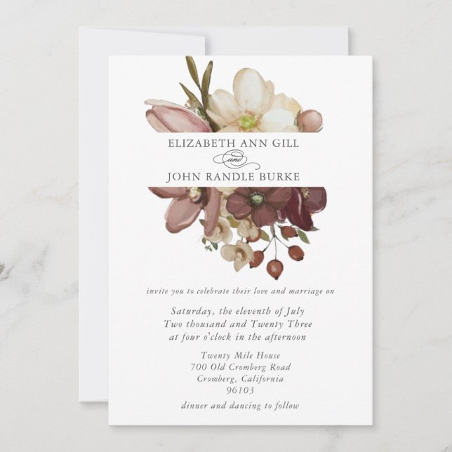 Convite Belo casamento boho rosa & neutro  (Frente)