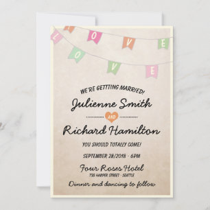 Convite Belo Casamento de Banner de Bunting Vintage