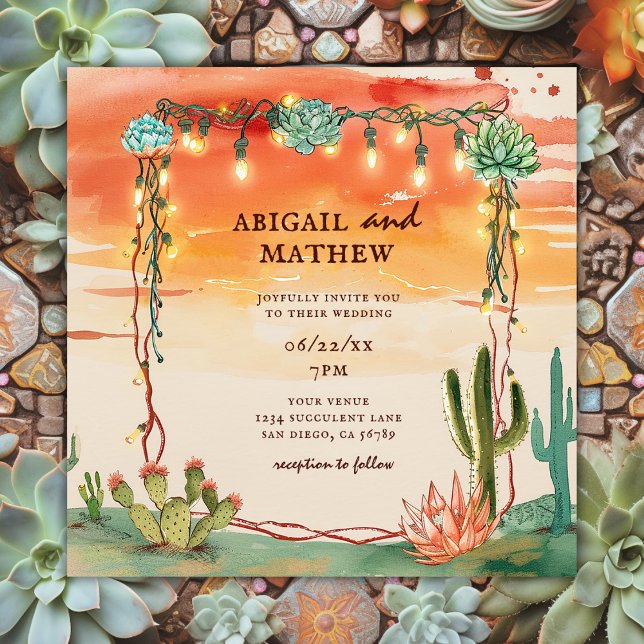 Convite Belo Casamento de Cactus Sunset Boho (Criador carregado)